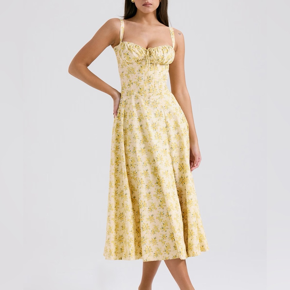 House of CB Carmen bustier dress yellow floral